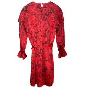 Ann Taylor - Red Snakeskin Ruffle Wrap Dress - XS